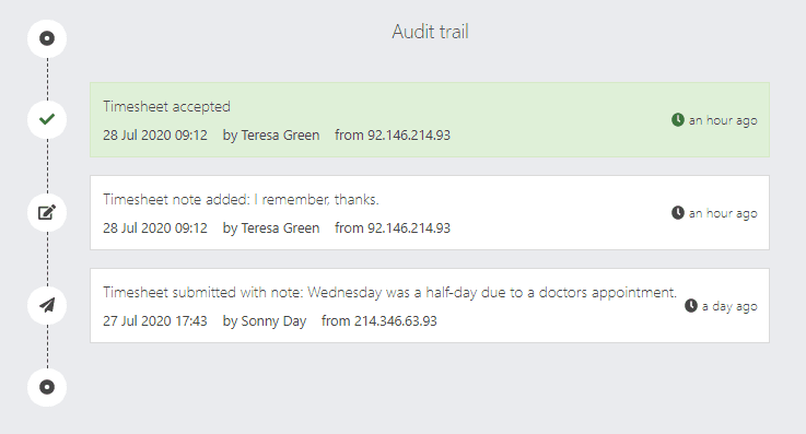 Audit trail in timesheet detail view
