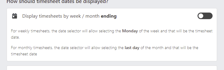 Setting timesheet start and end dates