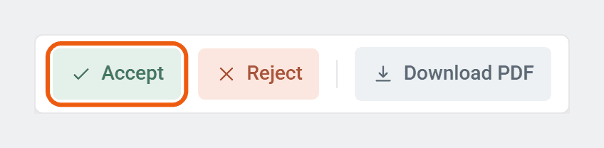 The buttons at the bottom of a pending claim: Accept (ringed), Reject and Download PDF.