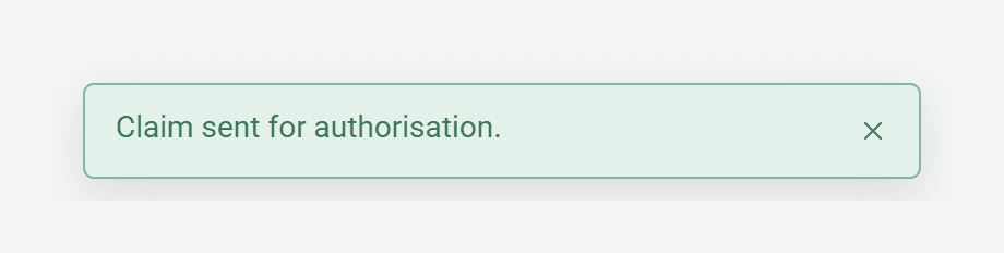 The message Claim sent for authorisation.