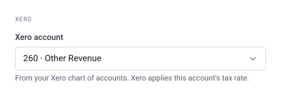 The Xero section of a field, with Xero account set to 260 · Other Revenue.