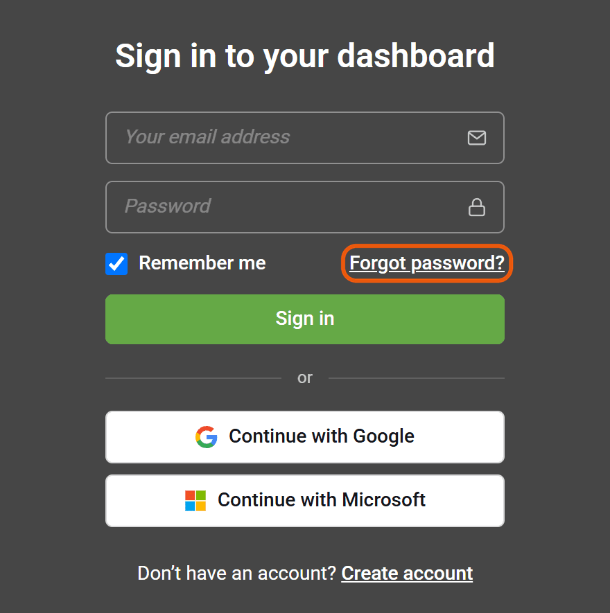 The sign-in page, with the Forgot password? link under the password box.
