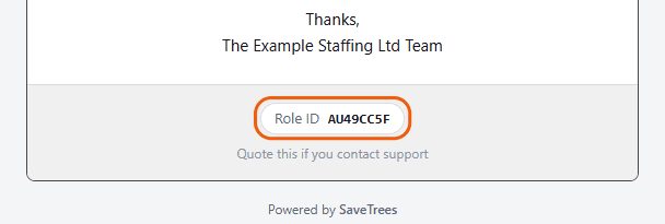 The bottom of an email from SaveTrees, with the Role ID ringed.