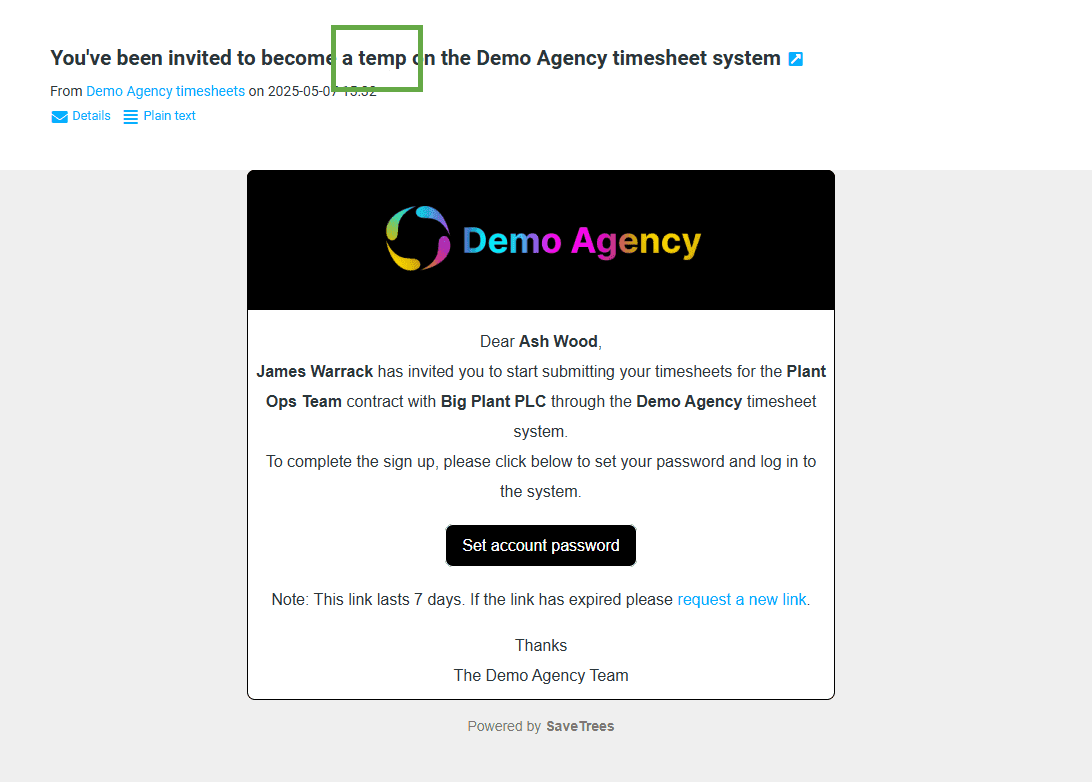Custom terminology shown in a branded email