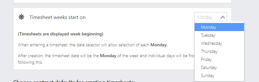 Change timesheet start days setting