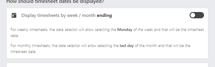 Setting timesheet start and end dates