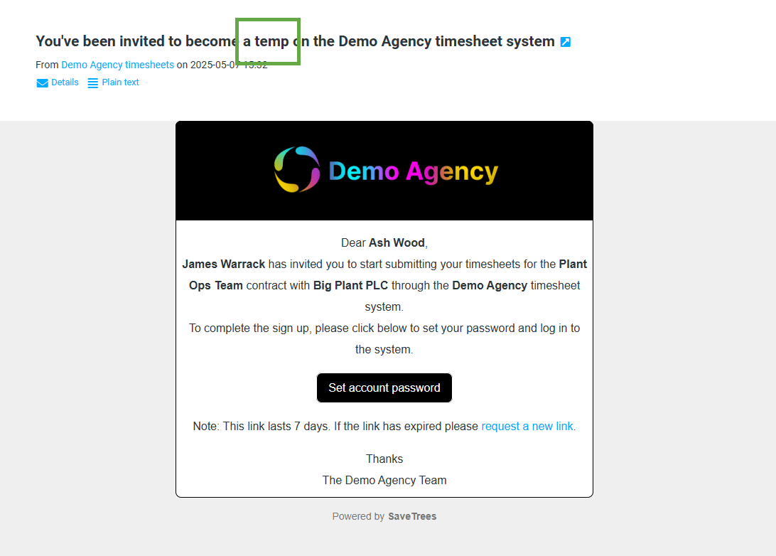 Custom terminology shown in a branded email